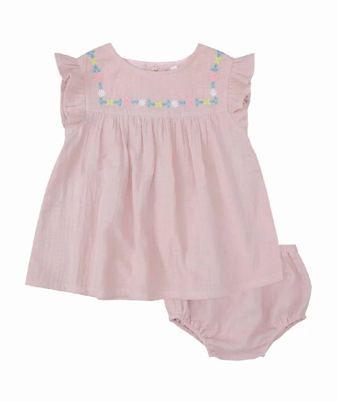 Major Savings Girls' Muslin Dress Set In Mauve