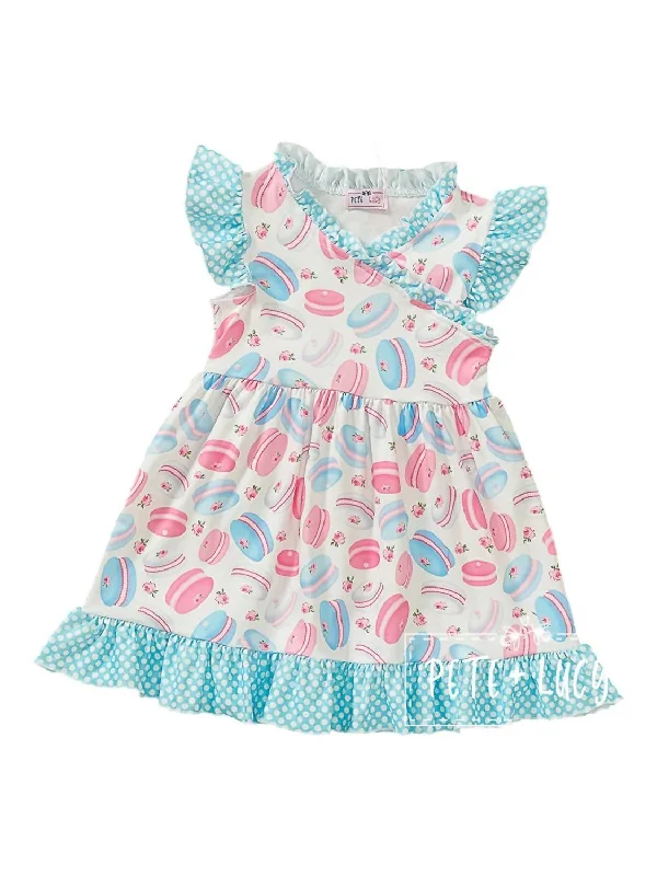 Stock Clearance Girl's Macaron Party Dress In Light Blue