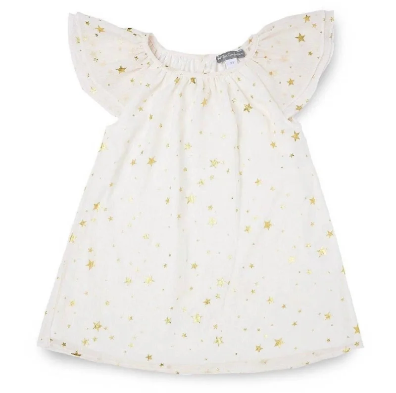 Massive Deals Girls' Star Printed Chiffon Dress In White