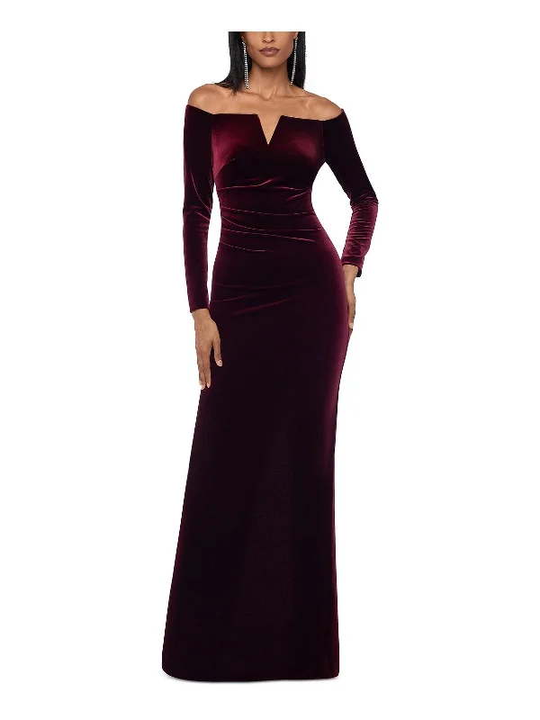 Clearance Items Womens Velvet Off-The-Shoulder Maxi Dress
