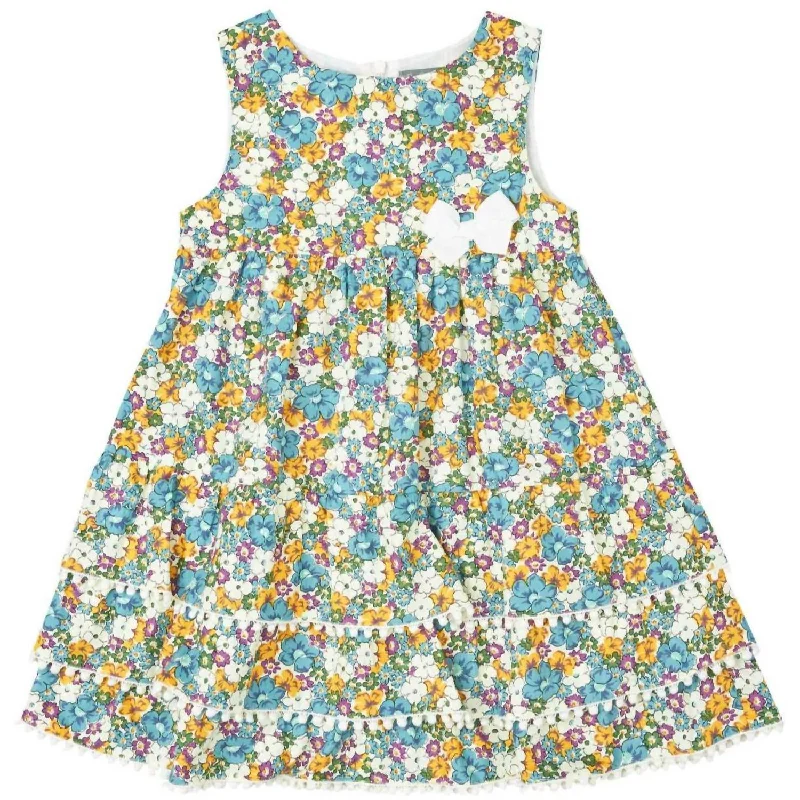 Midnight Madness Girls' Floral Tiered Party Dress In Multi