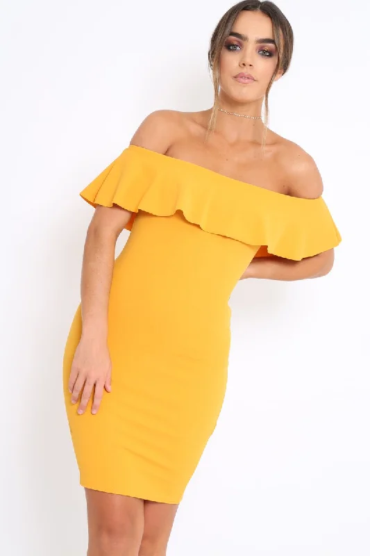 Price Blitz Mustard Frill Bardot Midi Dress - Bridget