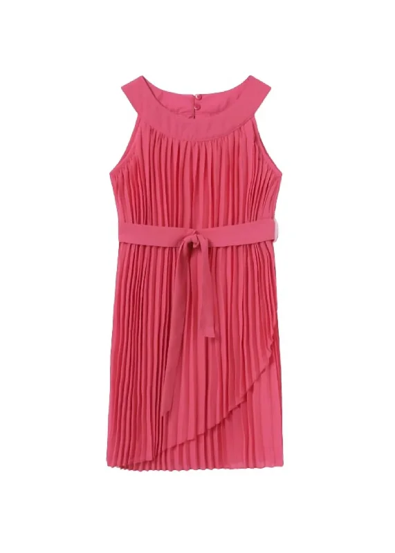 Buy More, Save More Girl's Pleated Dress In Bougainvillea