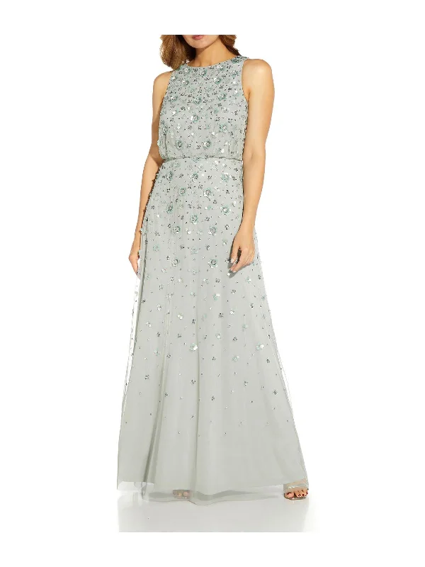 Exclusive Preview Womens Beaded Halter Evening Dress