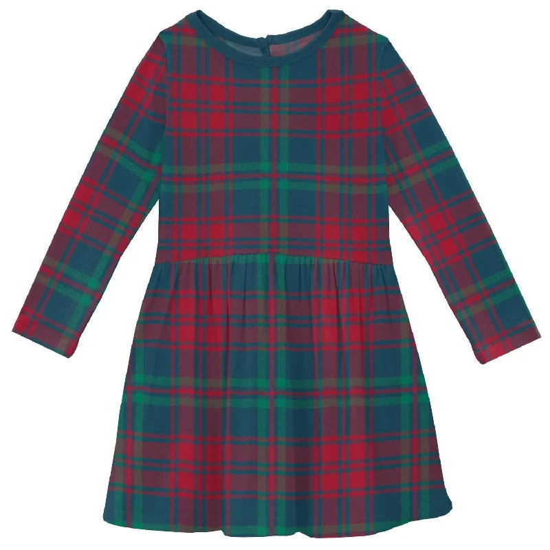 Take Advantage Girls' Long Sleeve Twirl Dress With Pockets In Peacock Plaid