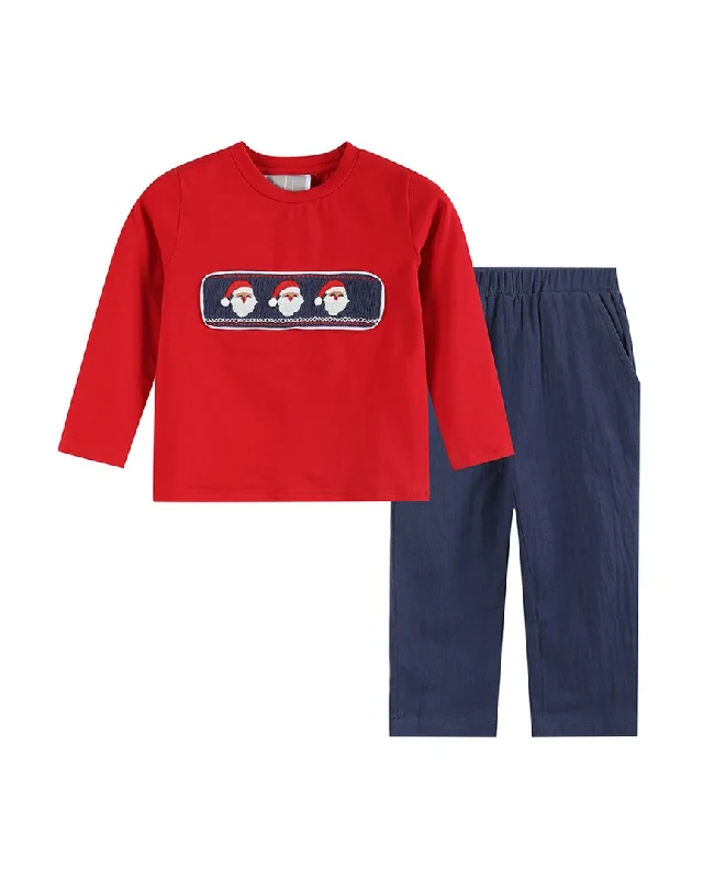Low Prices Lil Cactus Santa Smocked Shirt & Pant Set