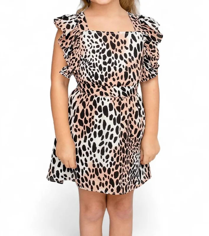 Big Savings Girl's Shiloh Flutter Sleeve Dress In Cheetah