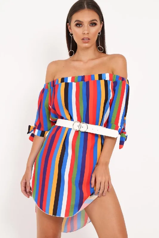 Today's Special Multi Stripe Bardot Shift Dress - Lyrika