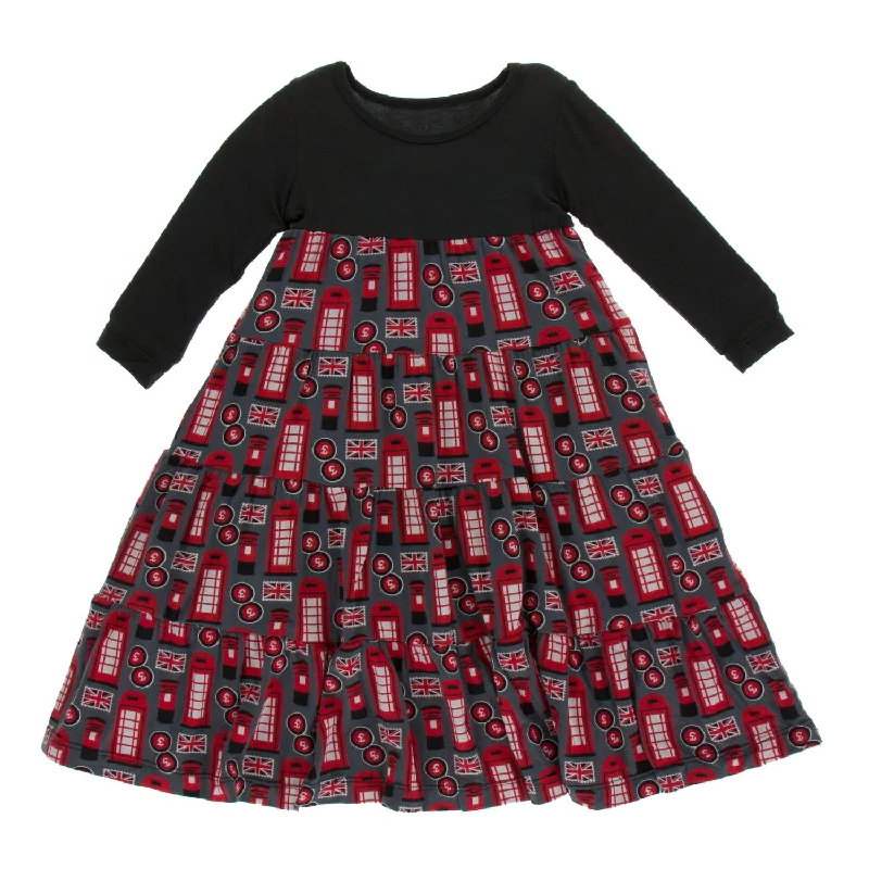 Limited Time Offer Girls' Bamboo Print Long Sleeve Tiered Dress In Life About Town