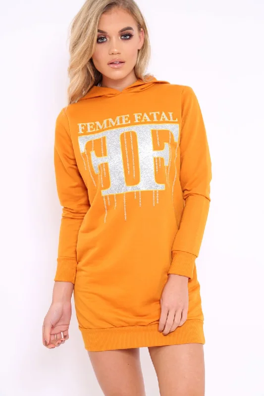 Closeout Sale Mustard Femme Fatal Hooded Dress - Ivanna