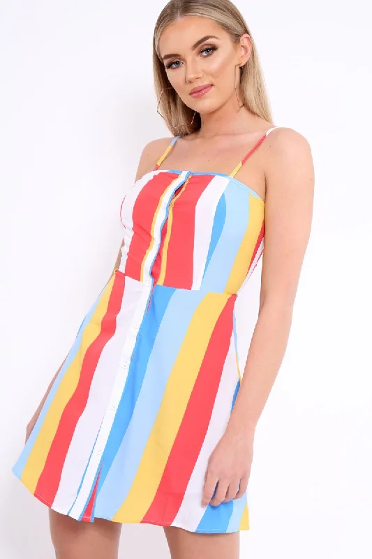 Shop and Save Multi Colour Block Button Front Cami Dress - Pansy