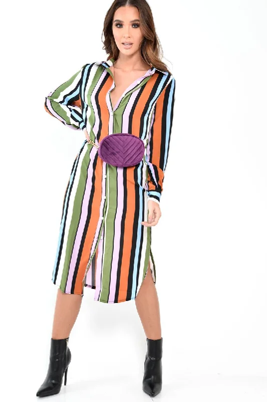Price Drop Multi Stripe Button Down Shirt Dress - Wryn