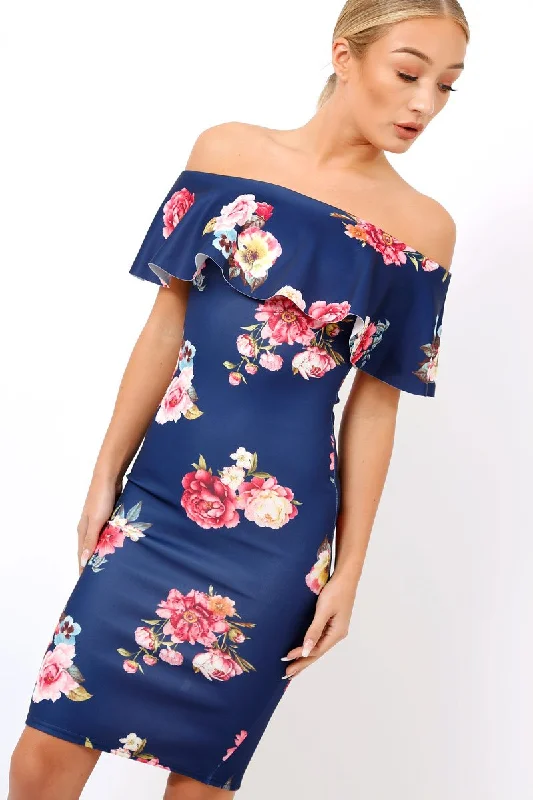 Today’s Special Navy Floral Bardot dress - Martina