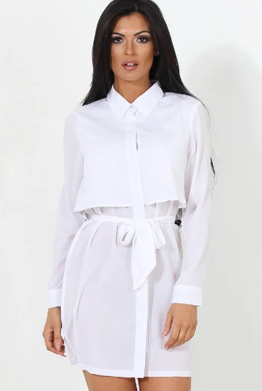 Discount Extravaganza Natalia White Layered Shirt Dress