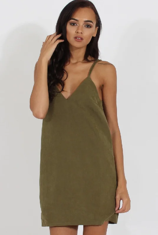 Instant Savings Green Faux Suede Strappy Back Slip Dress - Sylvie