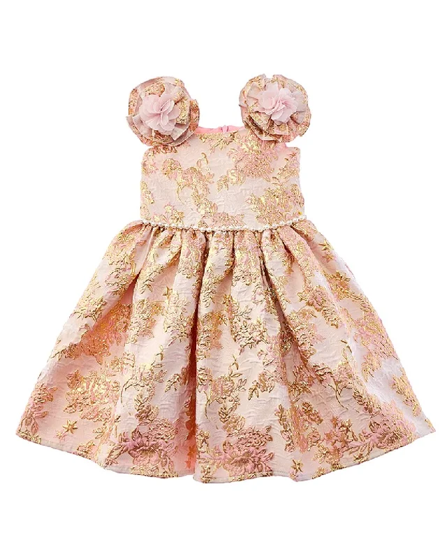 Super Sale Badgley Mischka Metallic Brocade Flower Sleeves Dress