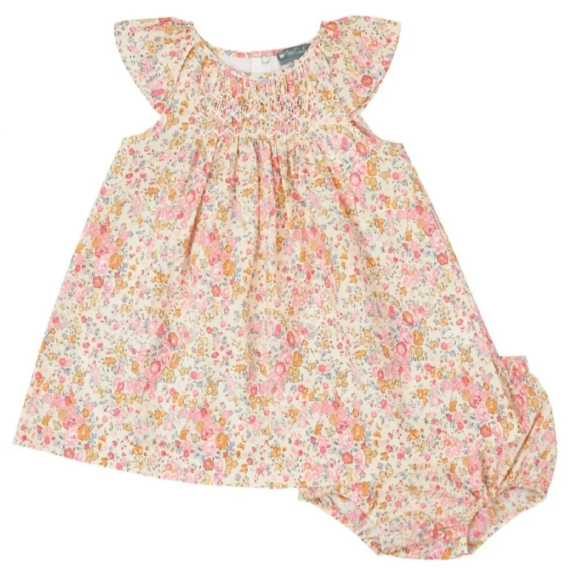 One-DAY Sale Girls' Liberty Smocked Dress Set In Peach