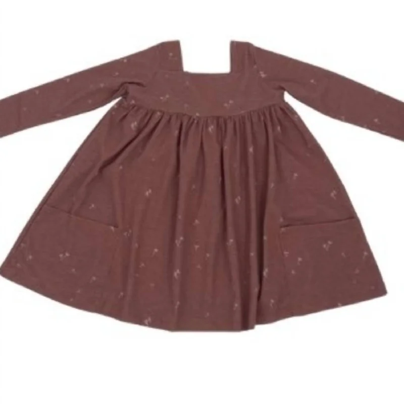 Mega Deal Girl's Long Sleeve Rylie Dress In Burgundy Dandelion