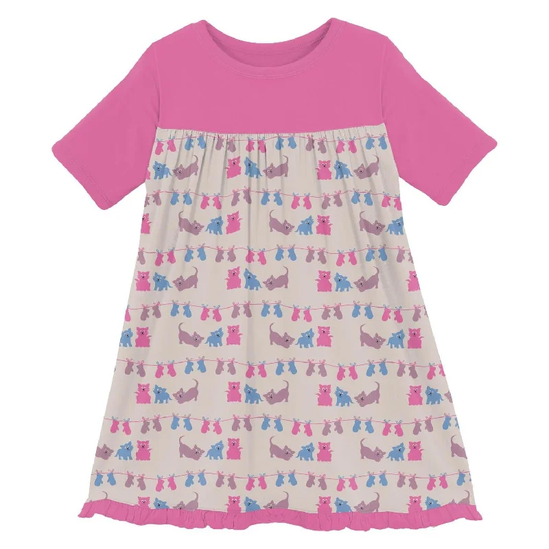 Factory Direct Sale Girls' Short Sleeve Swing Dress In Latte 3 Little Kittens