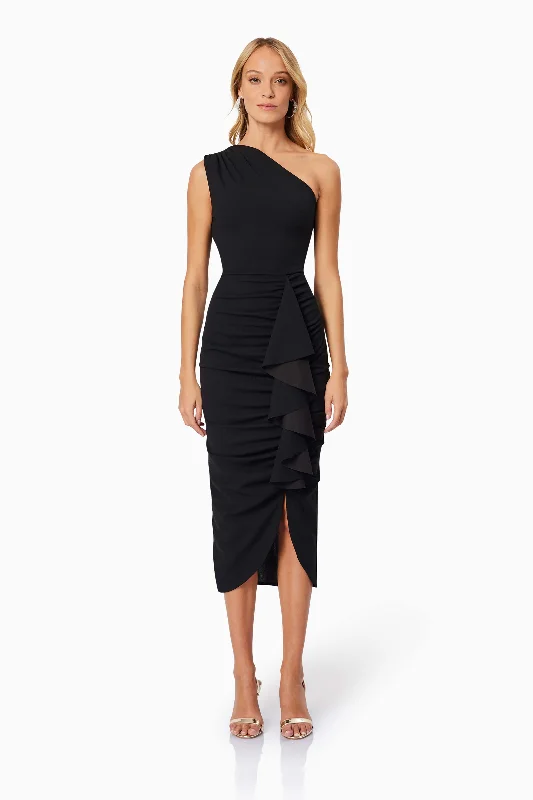 Sneak Peek Sale Jade One Shoulder Midi Dress In Black
