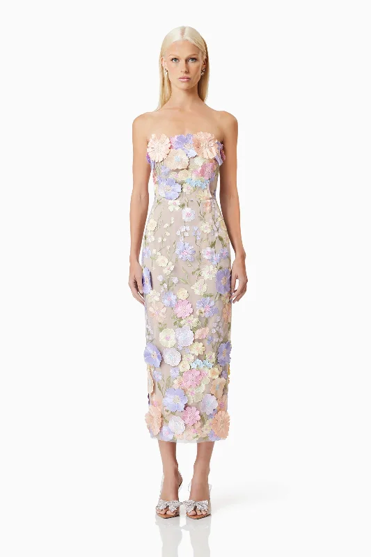 Deep Discounts Helena Strapless Midi Dress In Purple